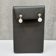 Pearl Diamond Dangle Earrings 10kt Yellow Gold 6.5mm Threaded New