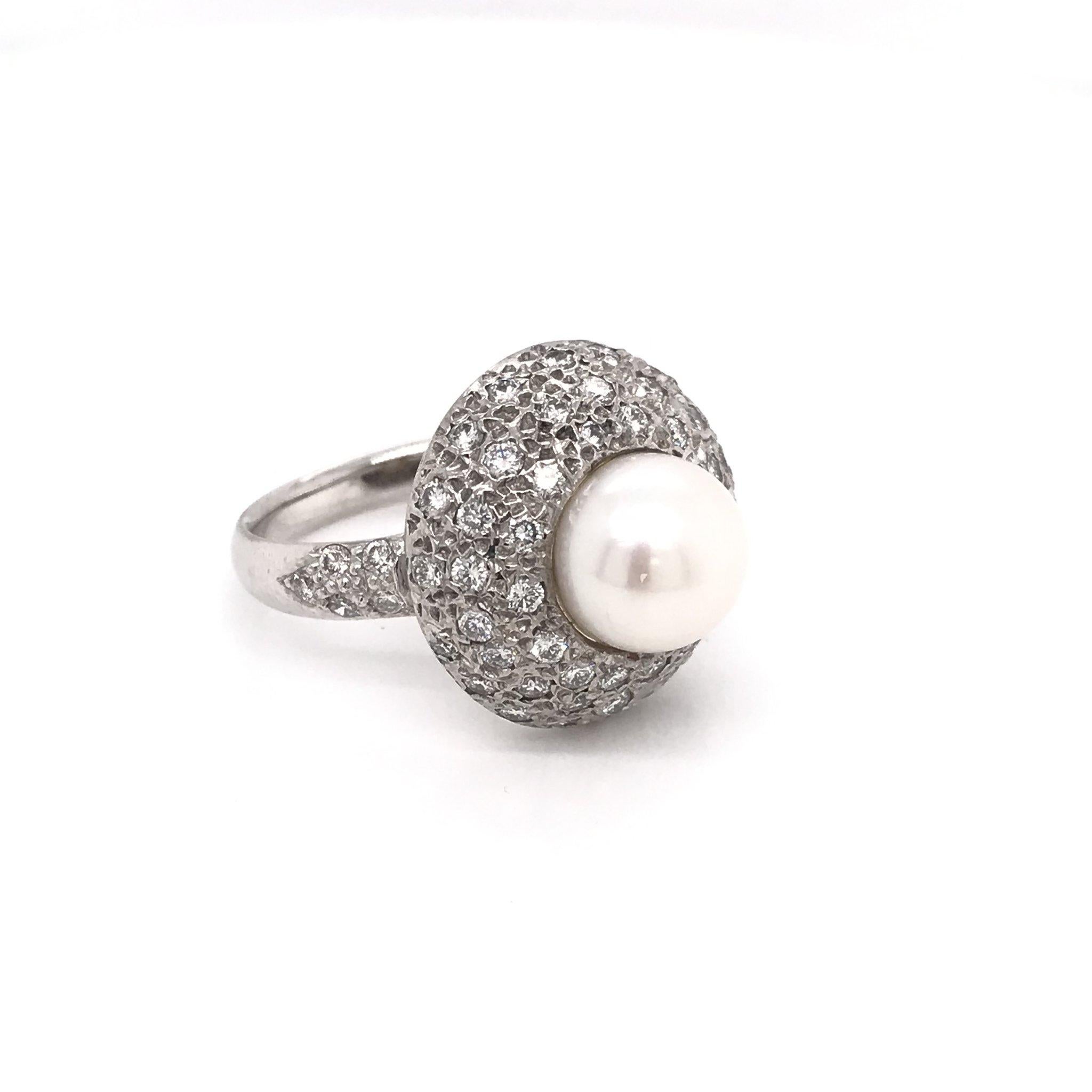 Modern Pearl and Diamond Dome Ring