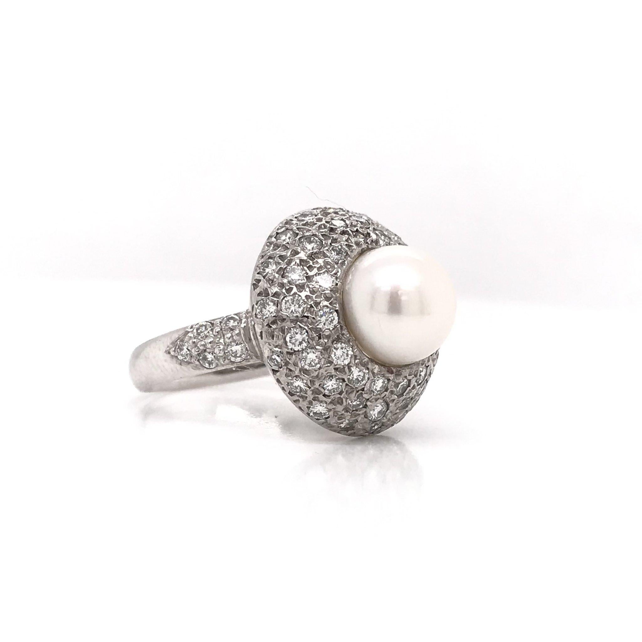 Round Cut Pearl and Diamond Dome Ring