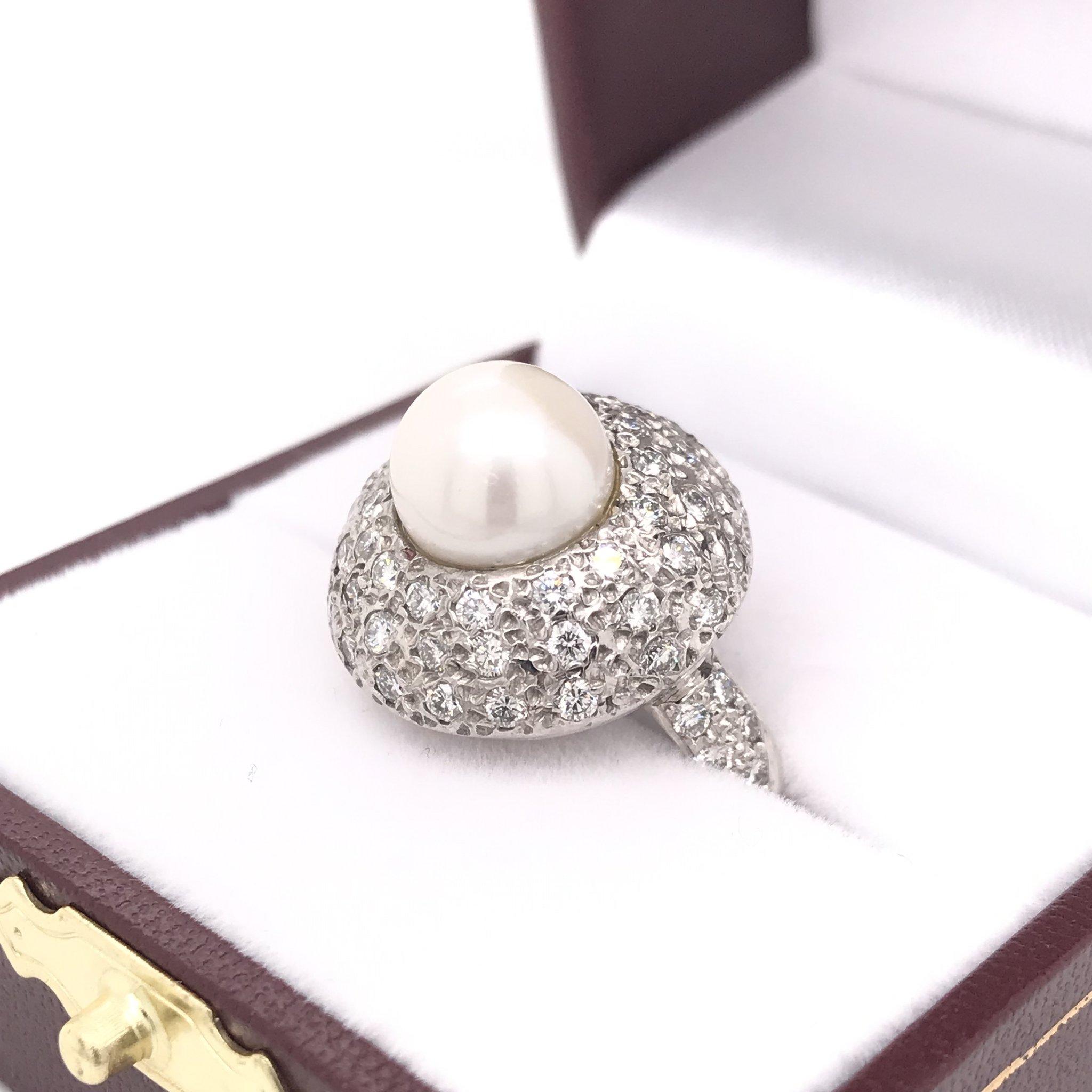 Pearl and Diamond Dome Ring In Excellent Condition In Montgomery, AL