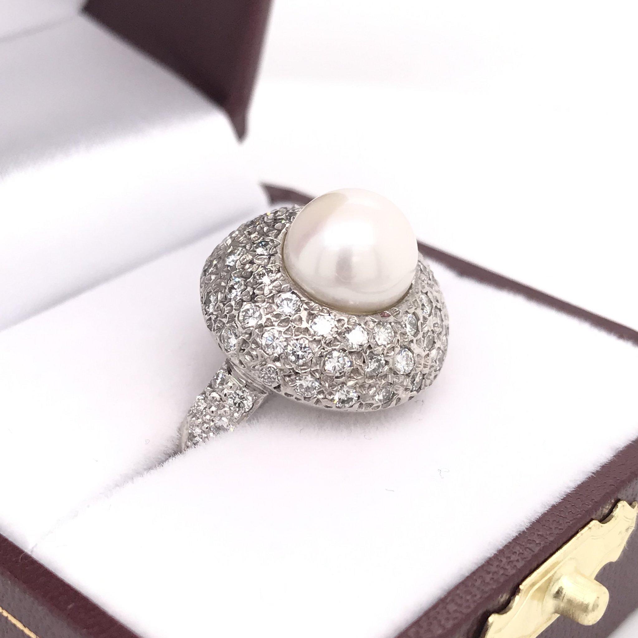 Women's Pearl and Diamond Dome Ring