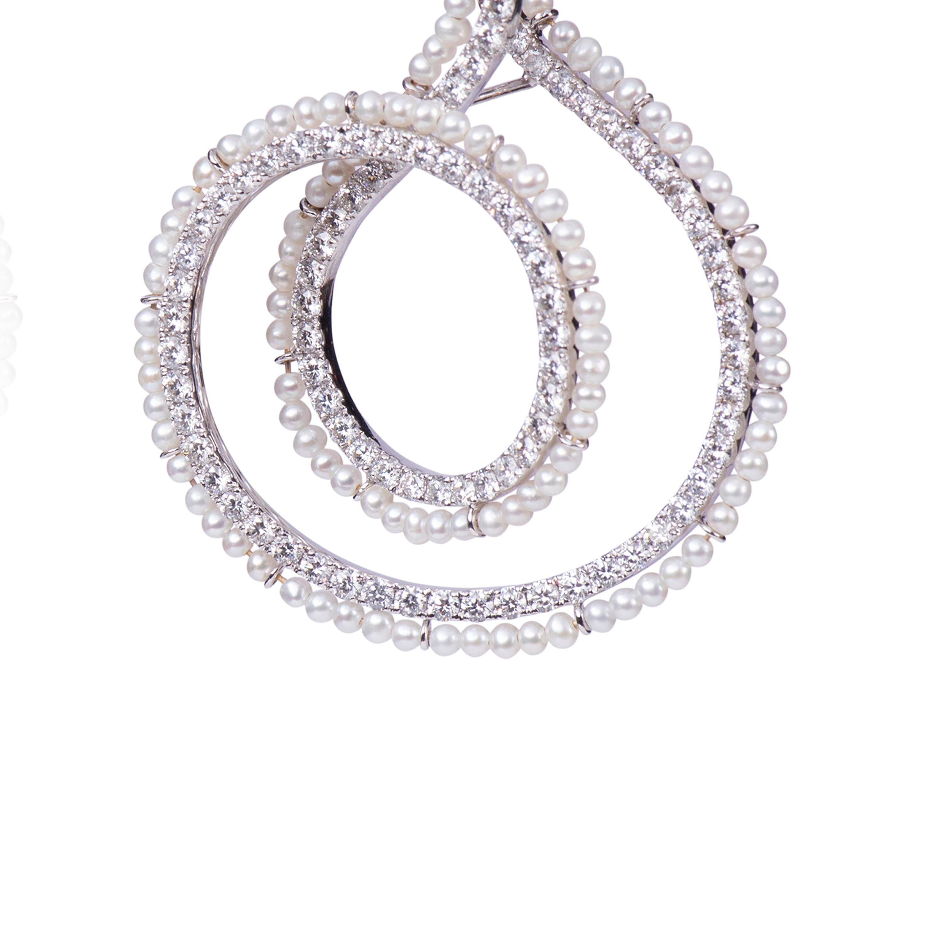 Women's Pearl Diamond Double Swirl Earring For Sale