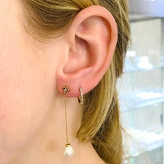 Pearl Diamond Drop Earring, Yellow Gold Wedding Dainty Long Earrings