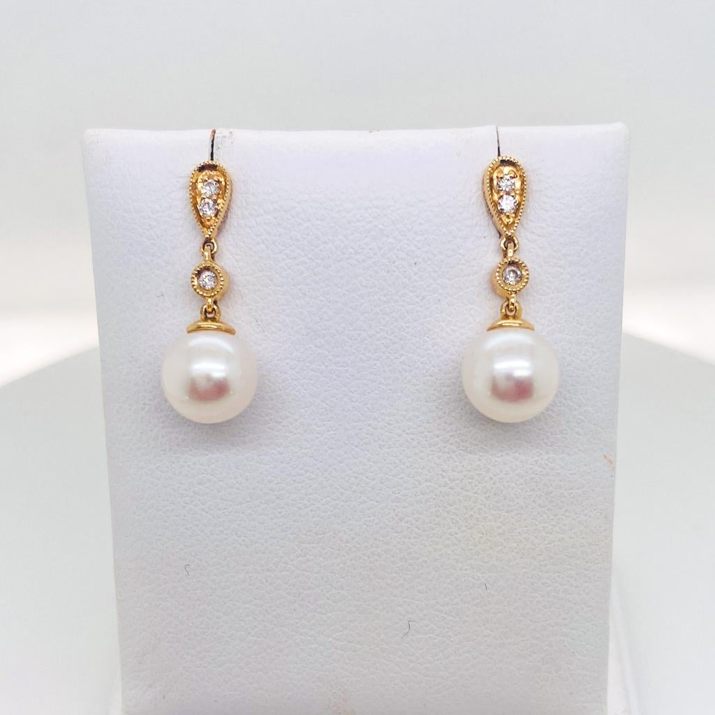 Pendientes Gota Perla Diamante Boda Formal Oro Amarillo o Blanco 14k EG9902 Contemporáneo en venta