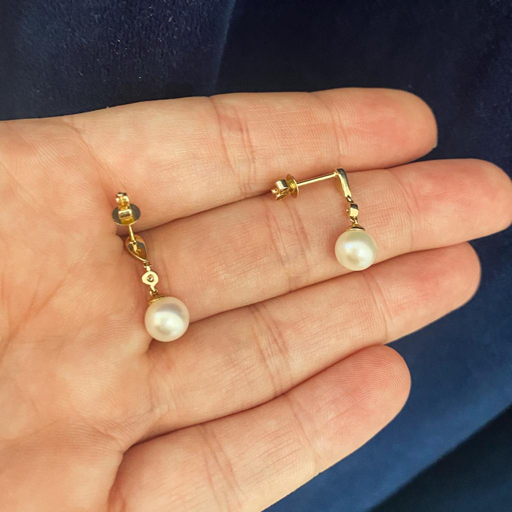De las mujeres Pendientes Gota Perla Diamante Boda Formal Oro Amarillo o Blanco 14k EG9902 en venta