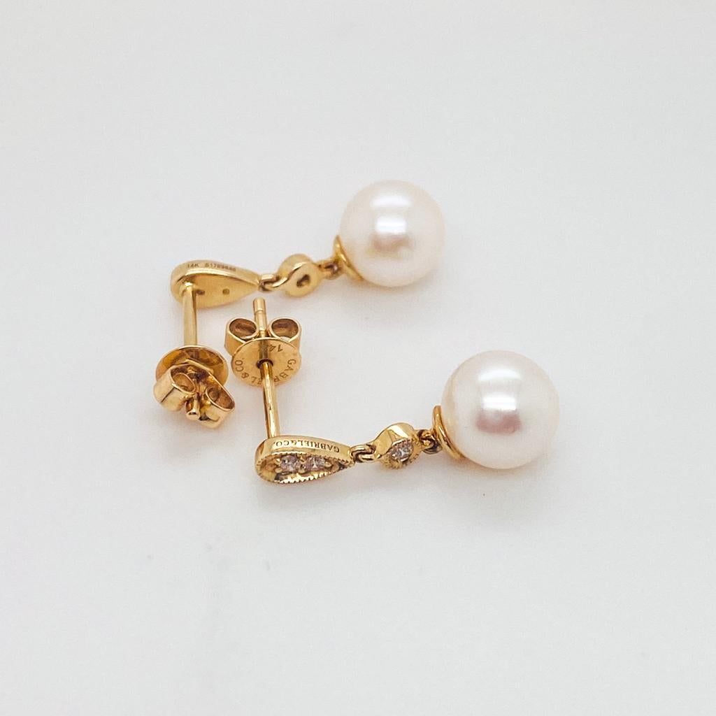 Pendientes Gota Perla Diamante Boda Formal Oro Amarillo o Blanco 14k EG9902 en venta 2