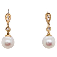 Orecchini con perle e diamanti Matrimonio formale in oro giallo o bianco 14k EG9902