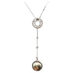 Collier à pendentif en forme de goutte avec perle et diamant, en or blanc 14 carats, 9,4 mm, de seconde main