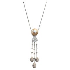 Collana a goccia in oro bianco con diamanti e perle in stile Art Deco edoardiano