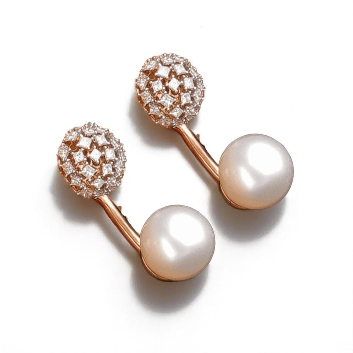 Taglio princess Orecchini con perla e diamante in oro massiccio 14k (certificati) in vendita