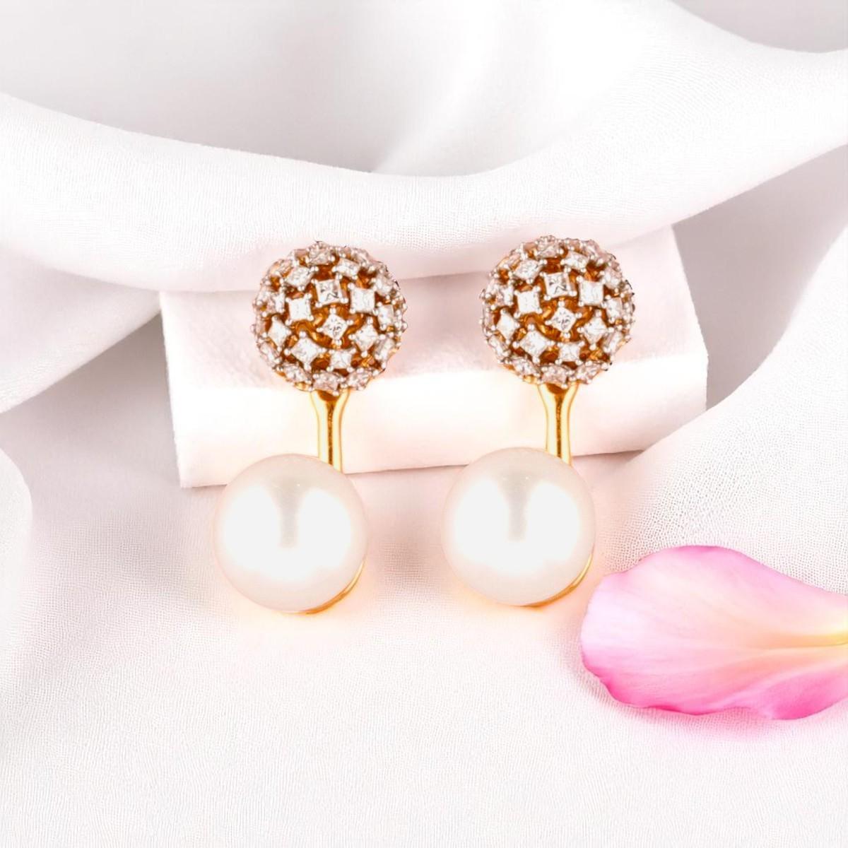 Orecchini con perla e diamante in oro massiccio 14k (certificati) In condizioni Nuovo in vendita a New Delhi, DL