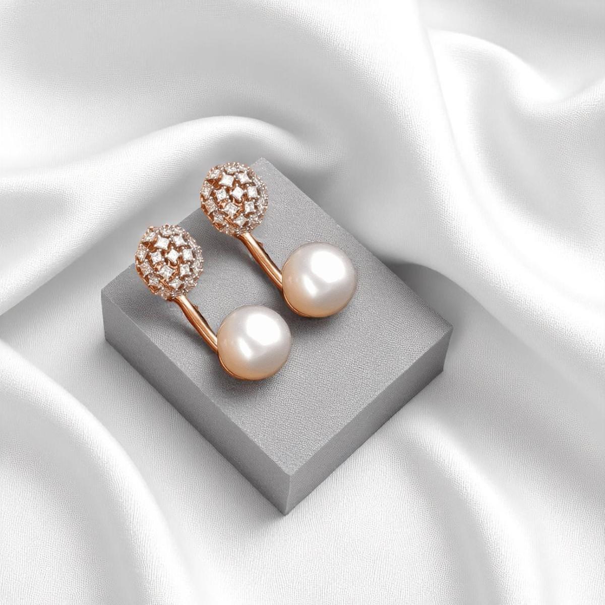 Donna Orecchini con perla e diamante in oro massiccio 14k (certificati) in vendita
