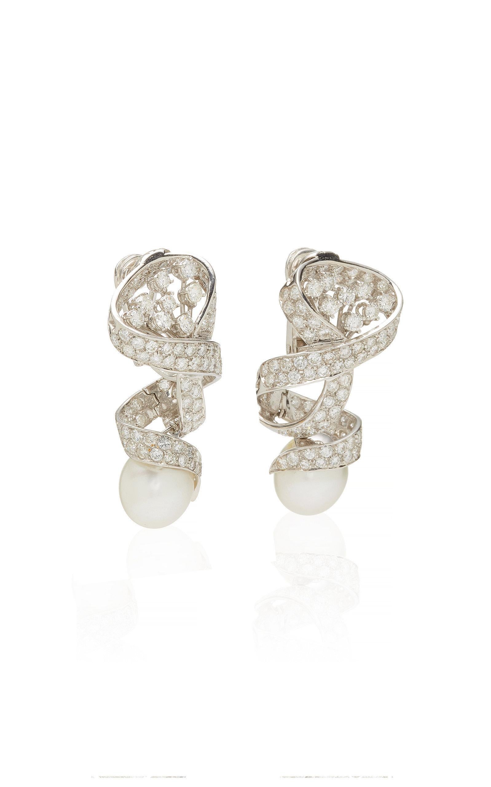 Women's Pearl Diamond Ear Pendants For Sale