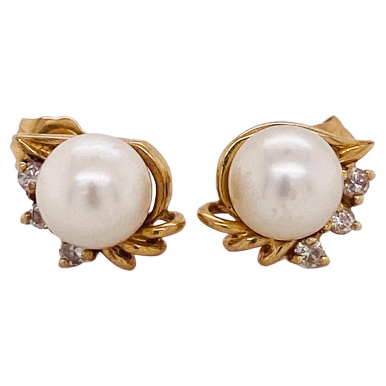 Pearl Diamond Earrings Custom Designed Post Stud Earrings Medium Size at  1stDibs | medium size pearl earrings, pearl earrings with diamonds around,  medium size diamond earrings