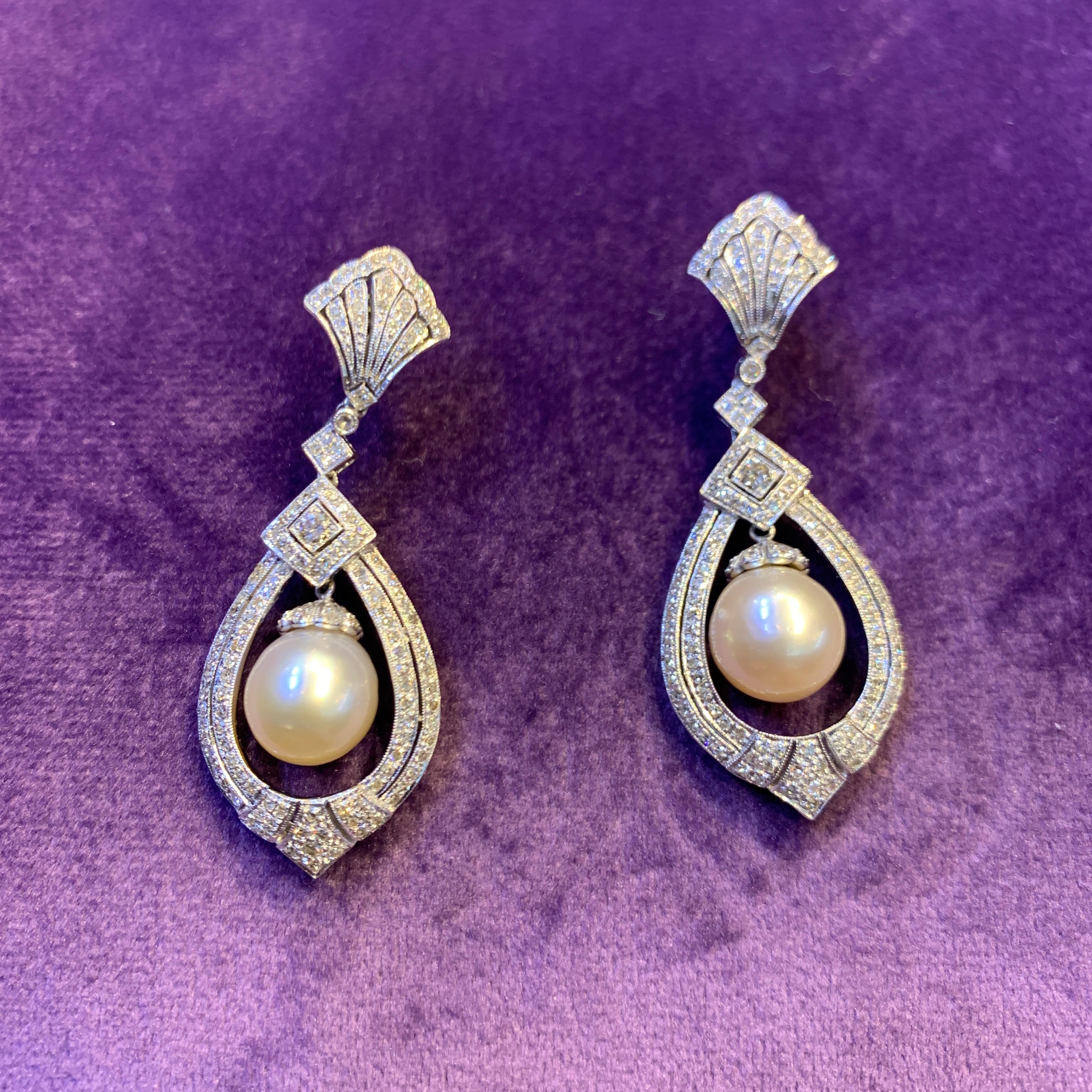 Women's Pearl & Diamond Earrings  For Sale