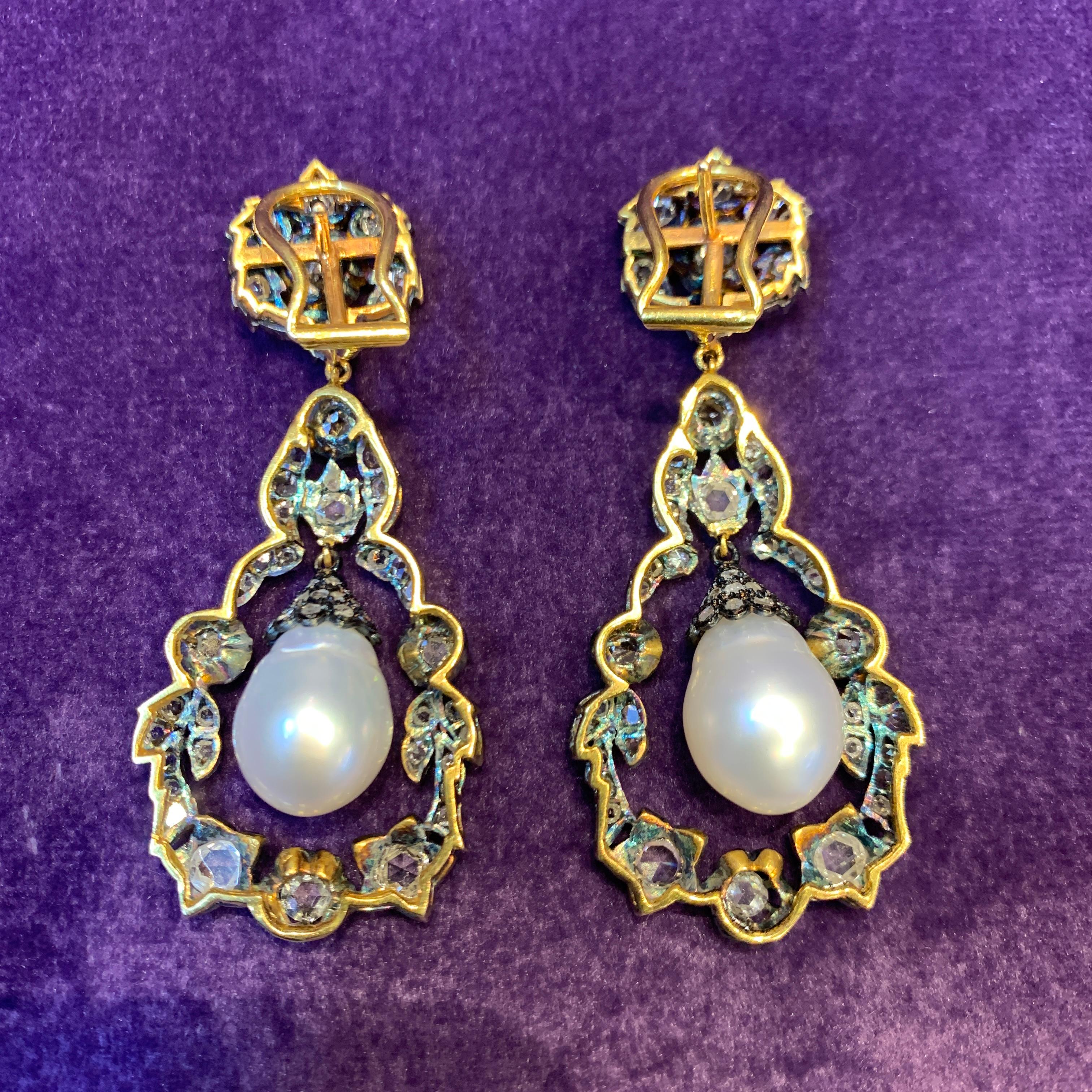 Pearl & Diamond Earrings For Sale 1