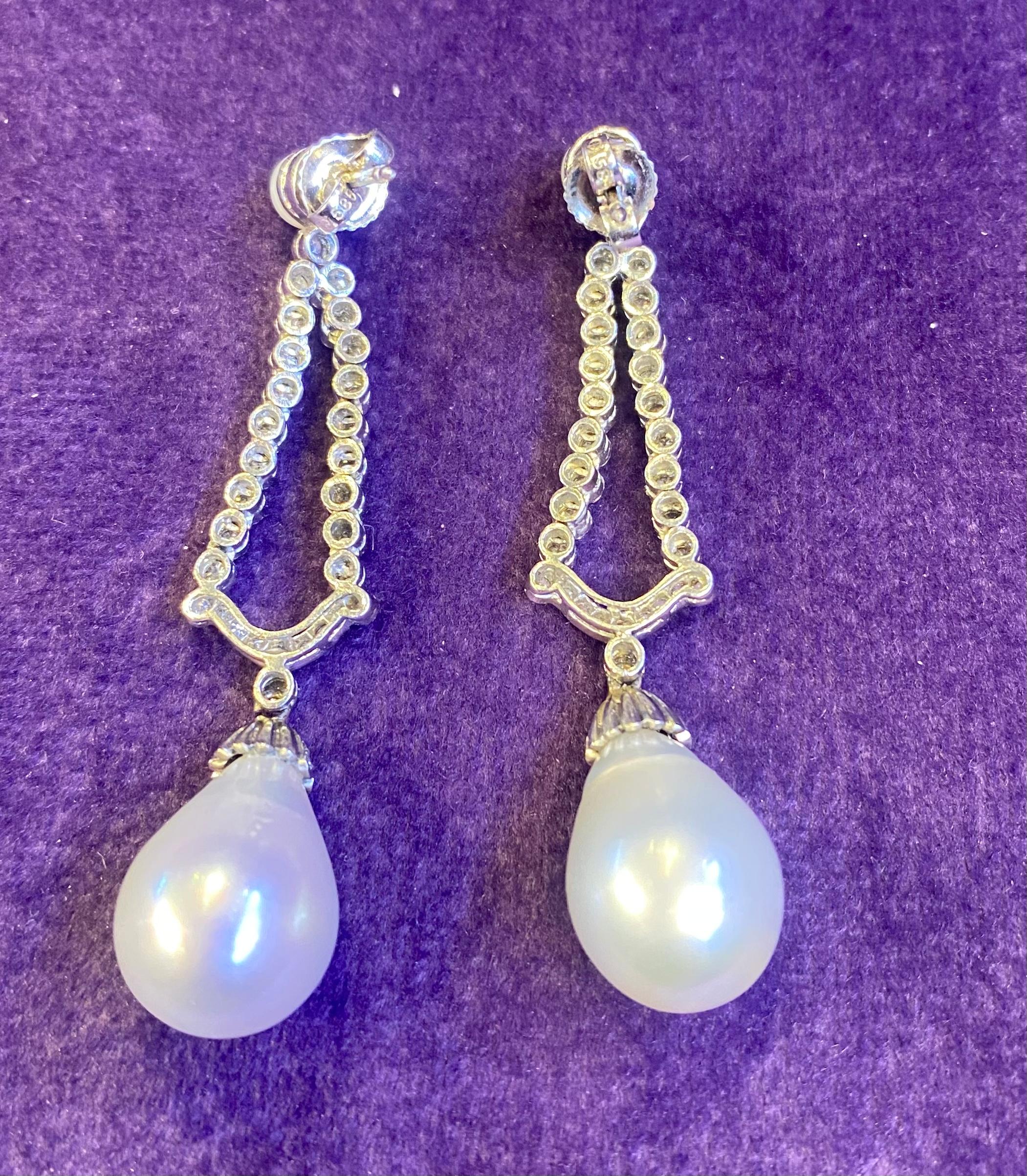 Pearl & Diamond Earrings For Sale 1