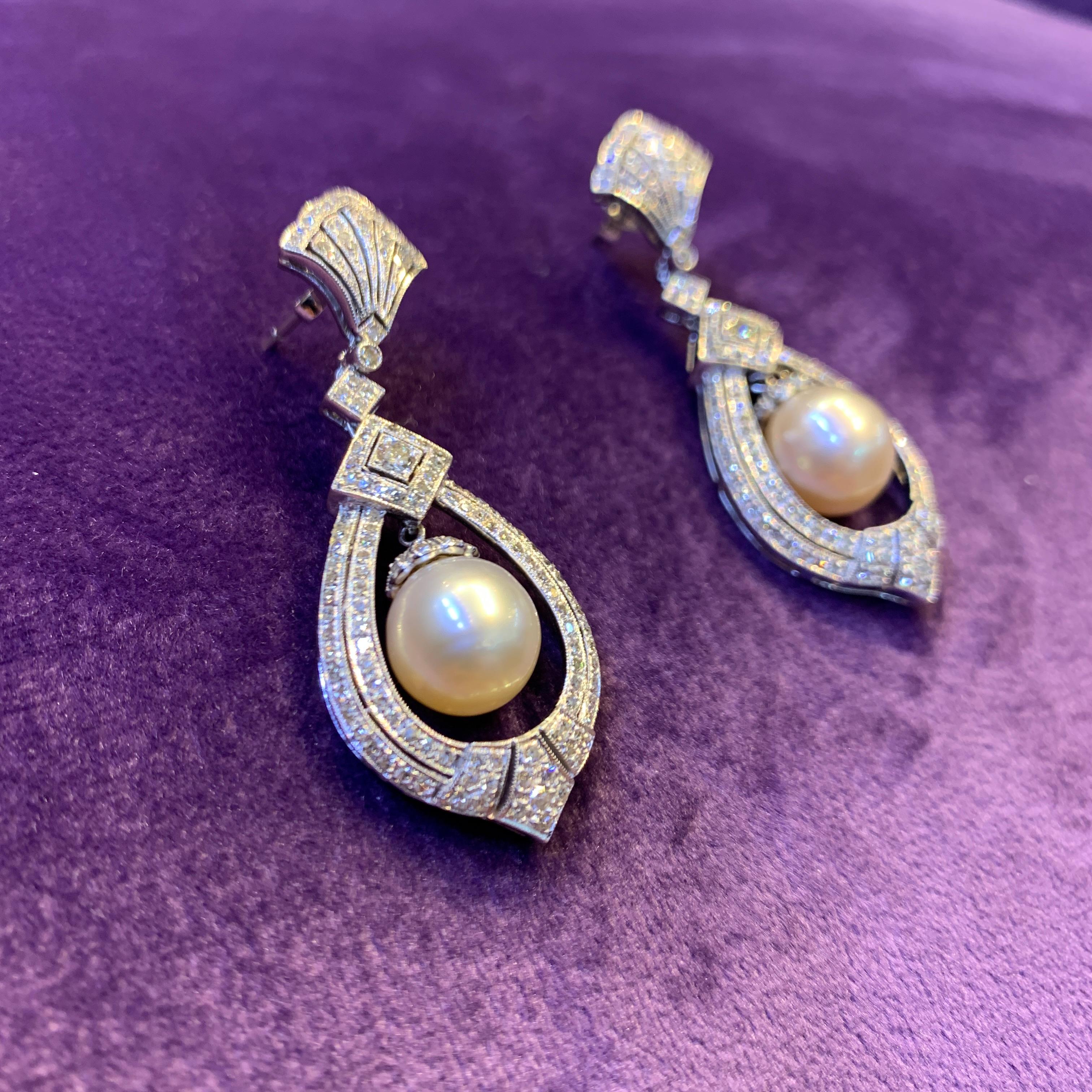 Pearl & Diamond Earrings  For Sale 1