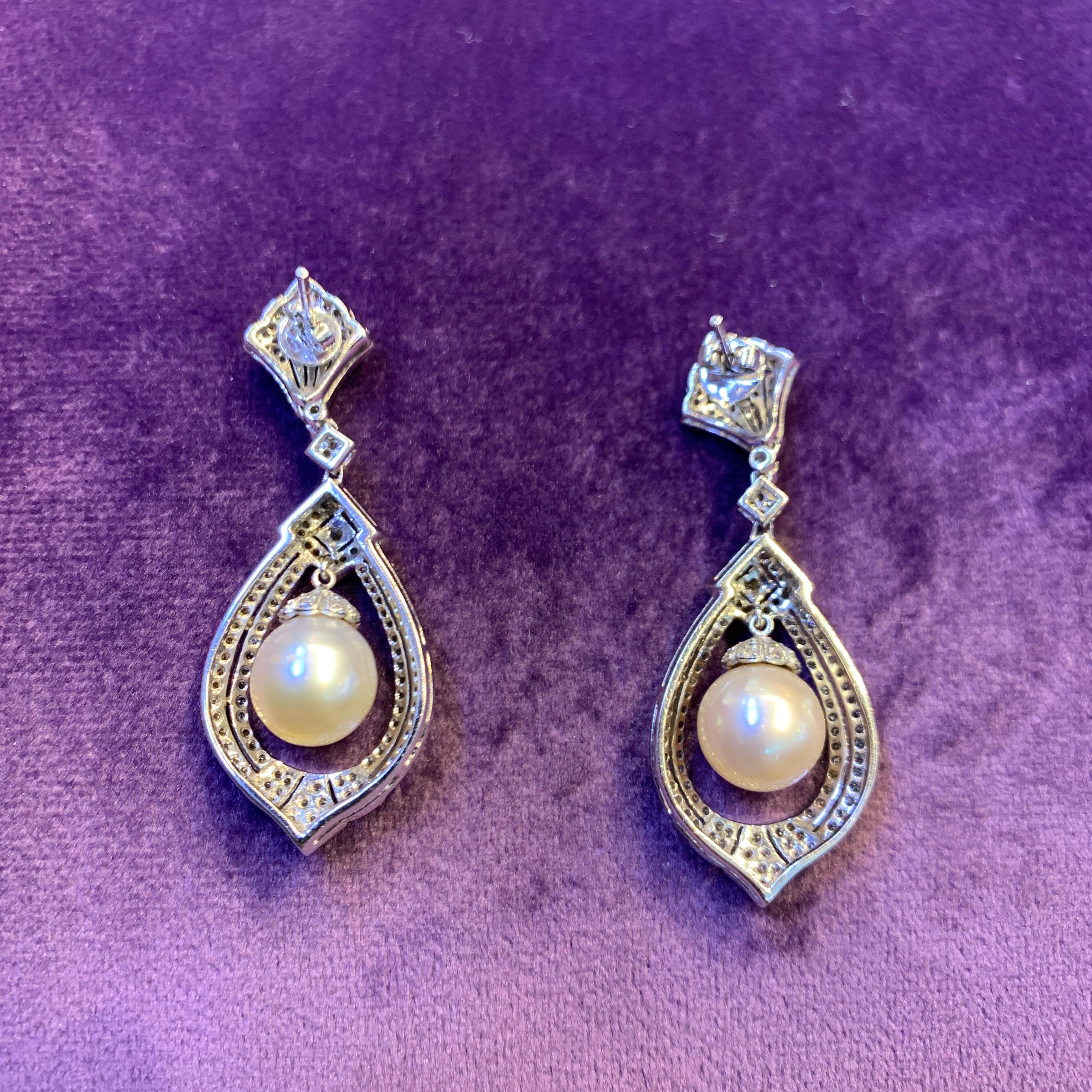 Pearl & Diamond Earrings  For Sale 2