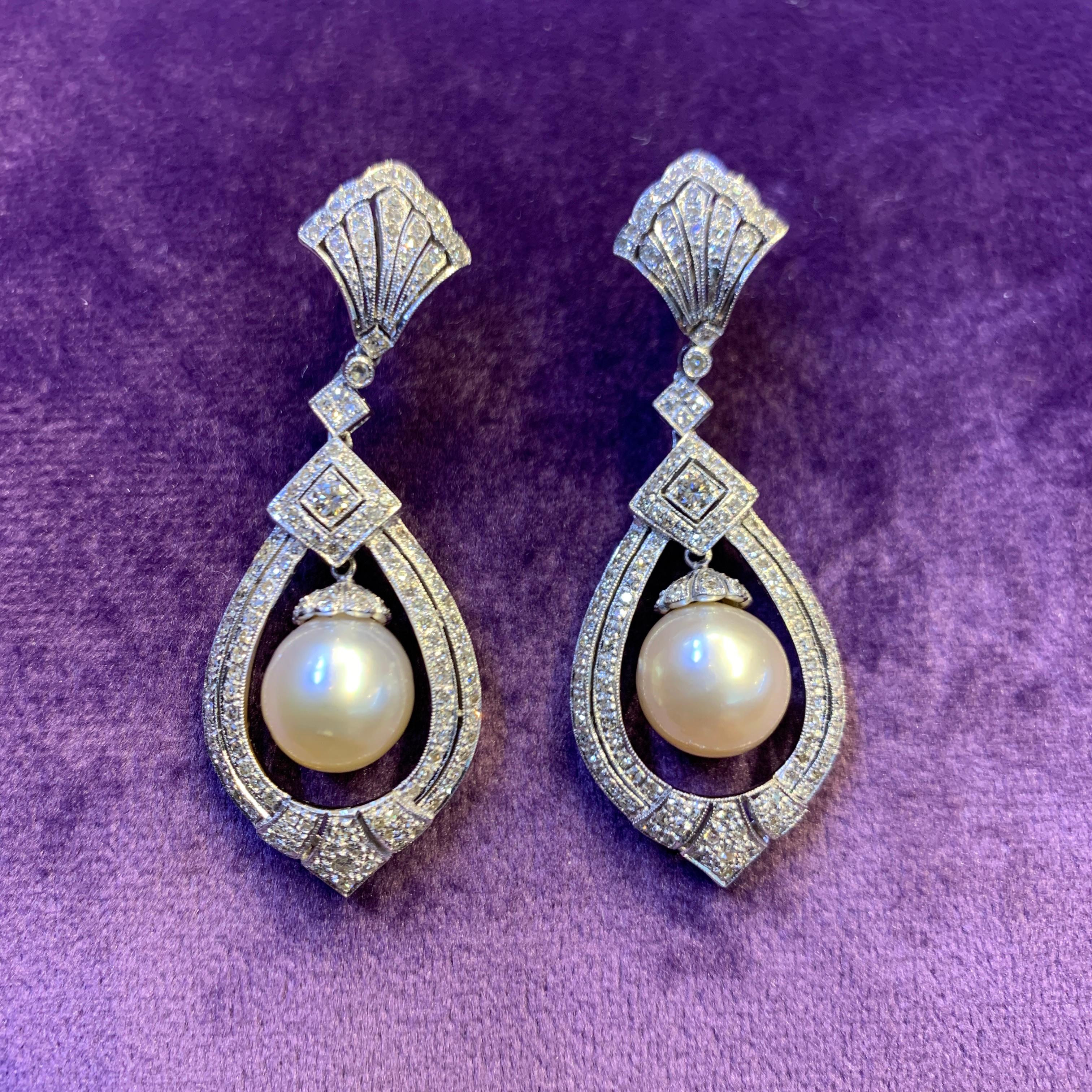 Pearl & Diamond Earrings  For Sale 3