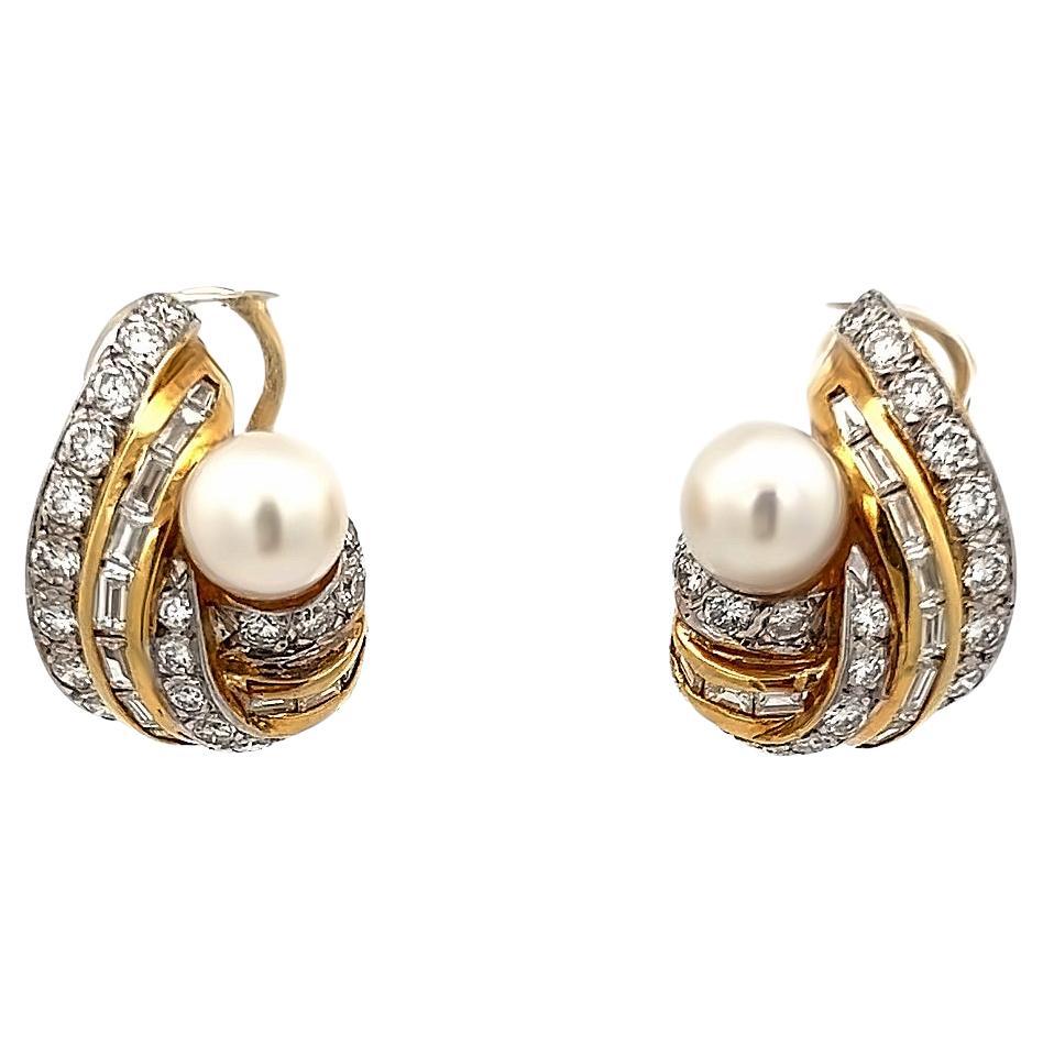 Pearl & Diamond Earrings For Sale