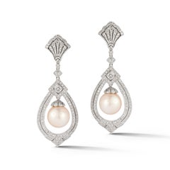 Retro Pearl & Diamond Earrings 