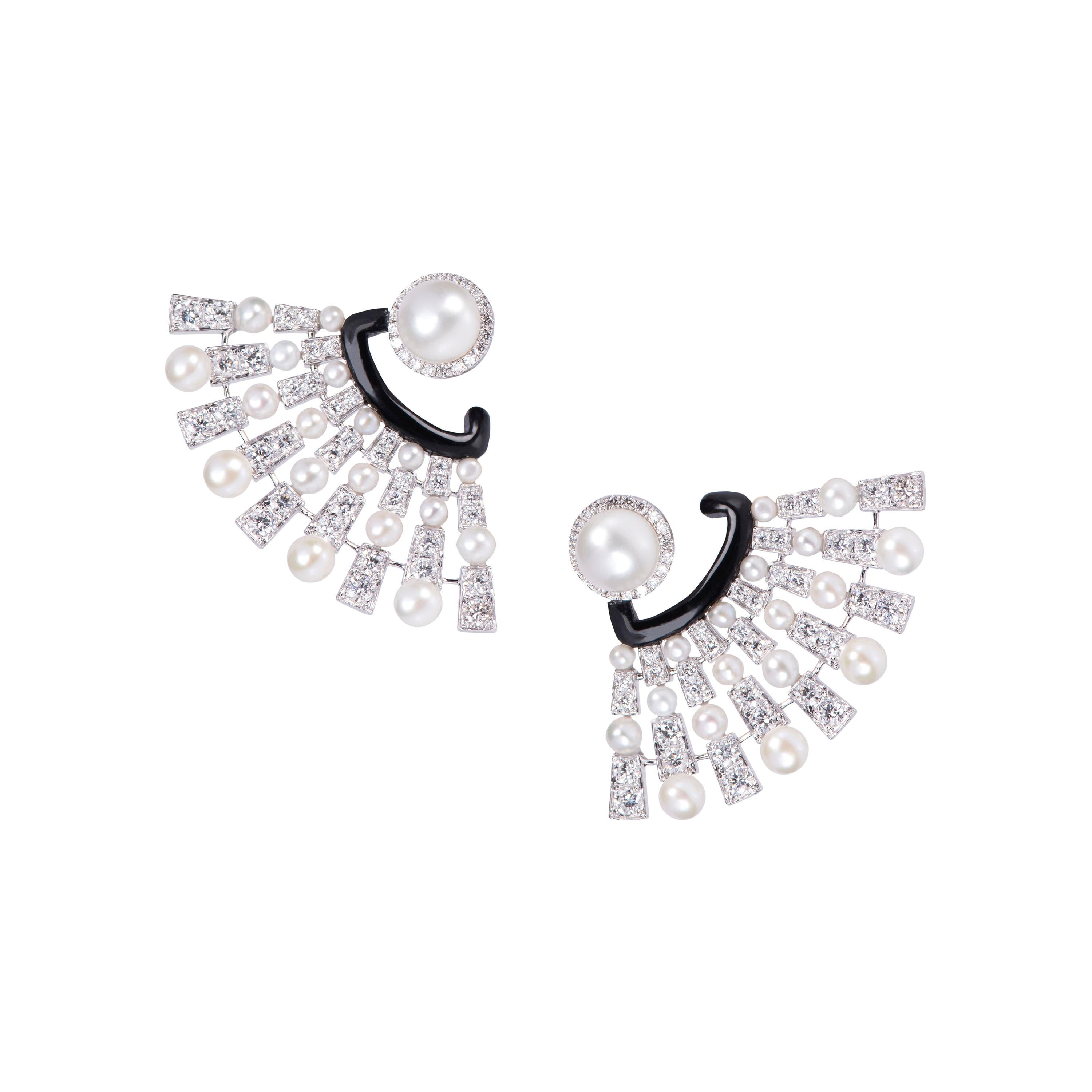 Pearl Diamond Fan Earring For Sale
