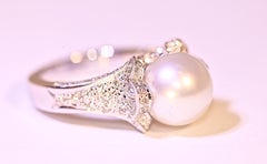 Pearl Diamond Fashion Ring Cocktail Ring 14 Karat White Gold