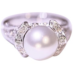 Pearl Diamond Fashion Ring Cocktail Ring 14 Karat White Gold