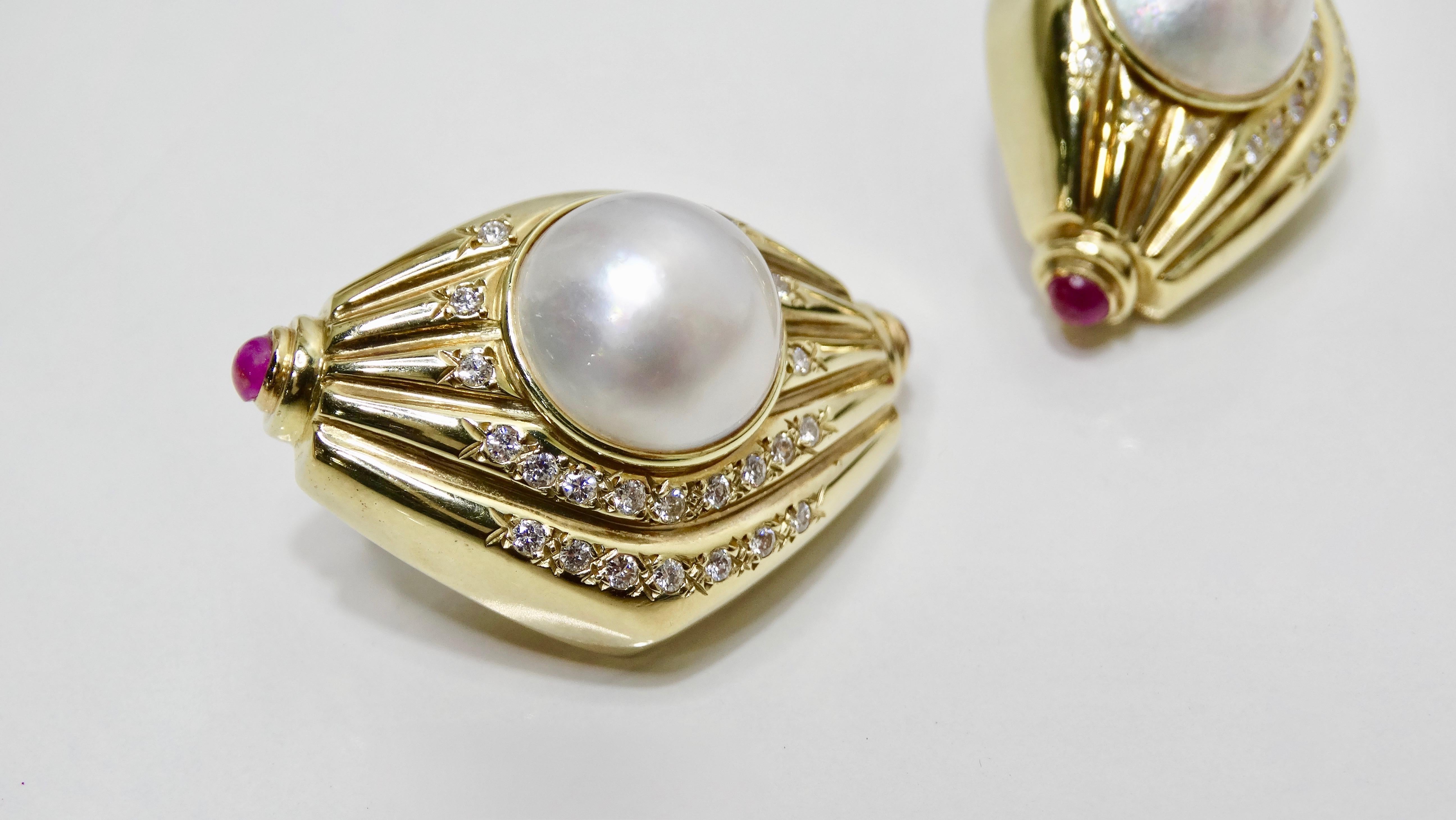 Französische Perlen- und Diamant-Clip-Ohrringe  (Cabochon) im Angebot