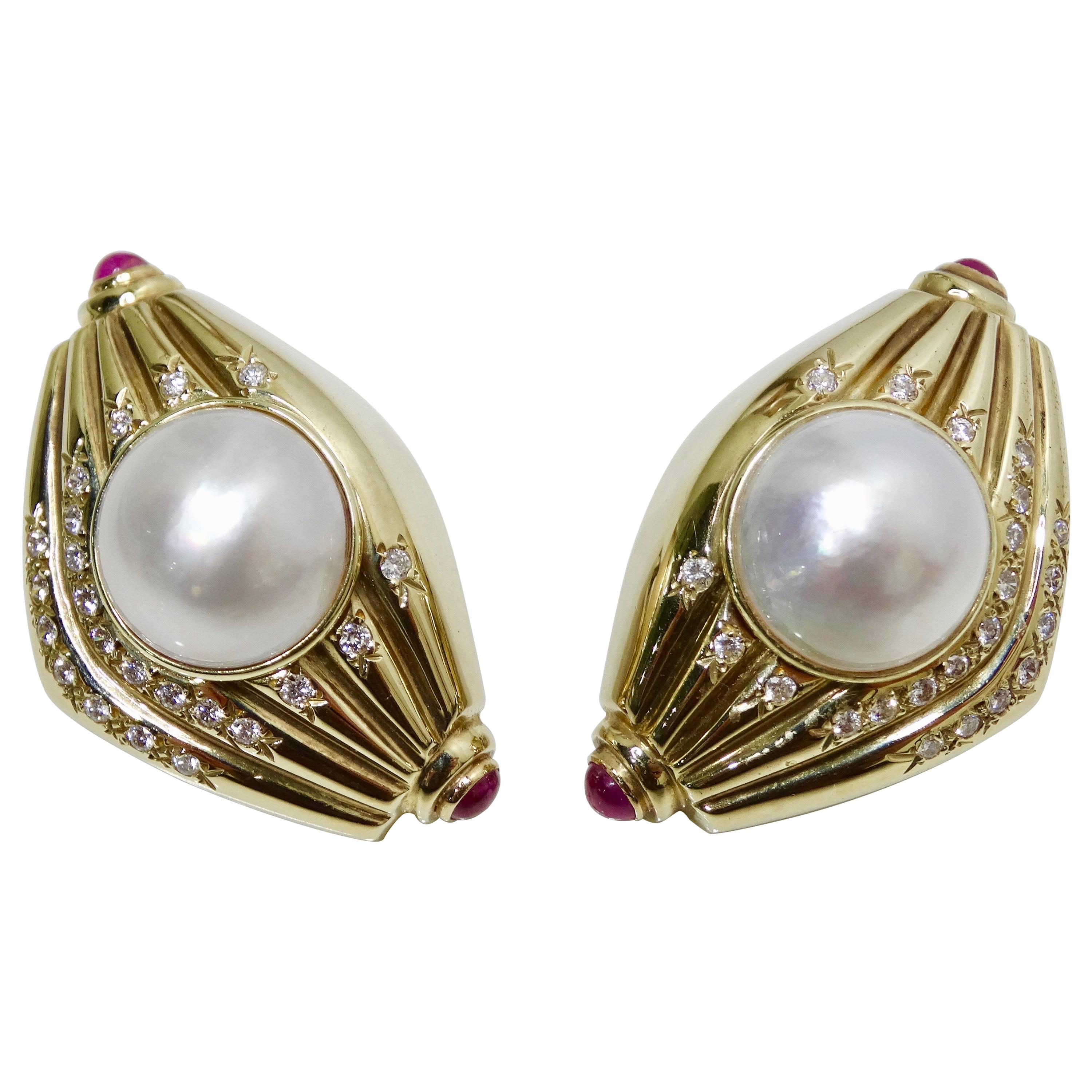 Französische Perlen- und Diamant-Clip-Ohrringe 