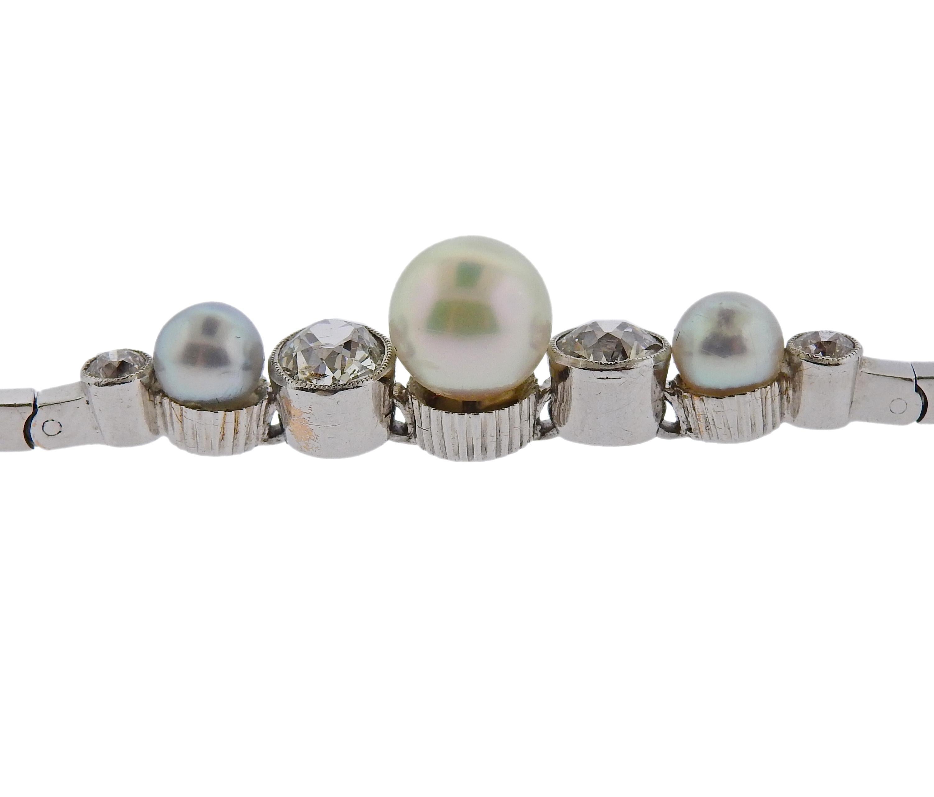 Pearl Diamond Gold Bracelet In Excellent Condition For Sale In New York, NY