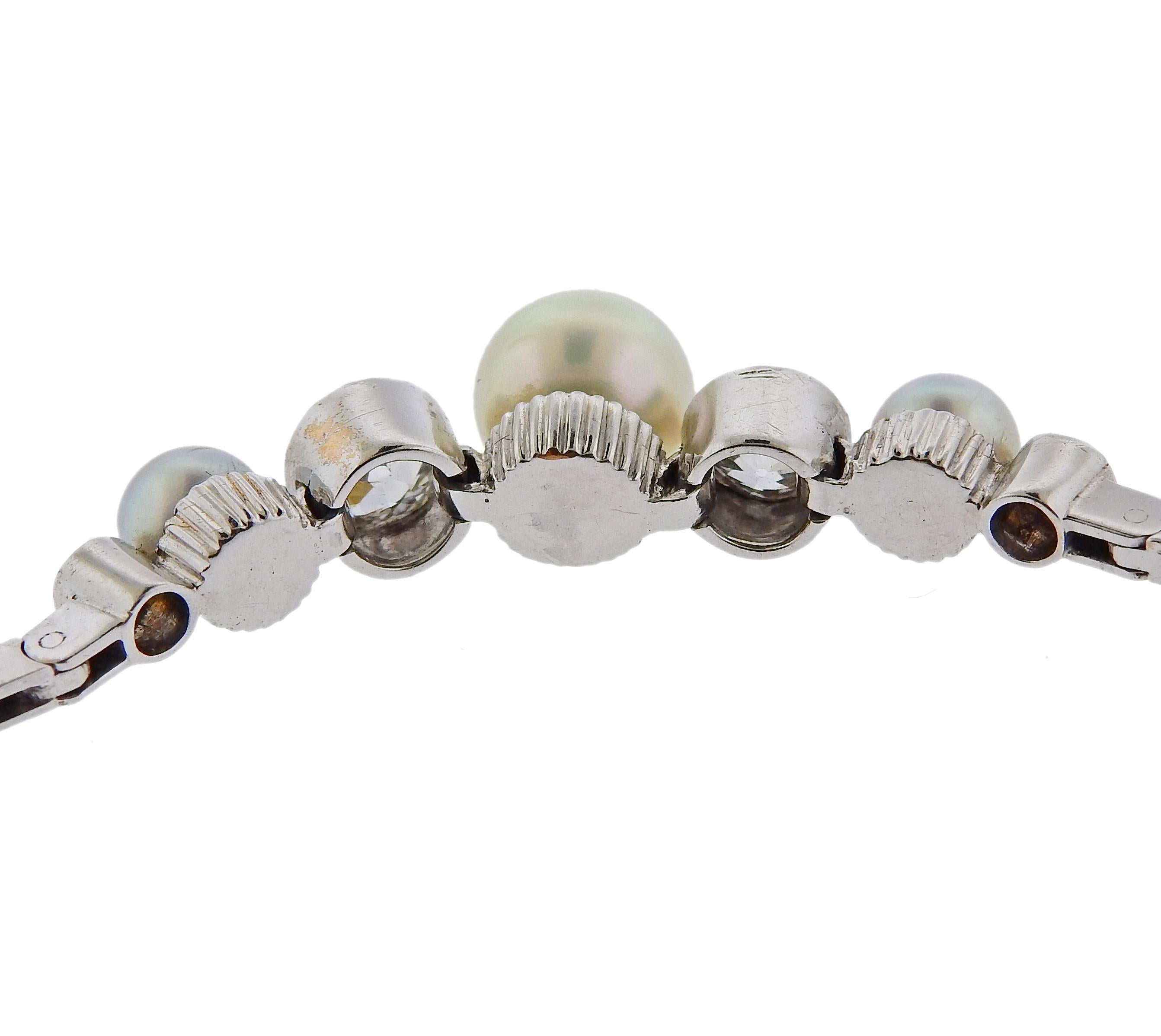 Women's Pearl Diamond Gold Bracelet For Sale