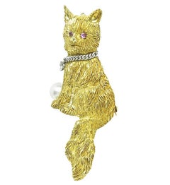 Pearl Diamond Gold Cat Pin