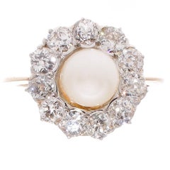 Pearl Diamond Gold Cluster Ring