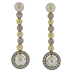 Vintage Pearl Diamond Gold Drop Earrings