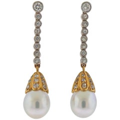 Vintage Pearl Diamond Gold Drop Earrings