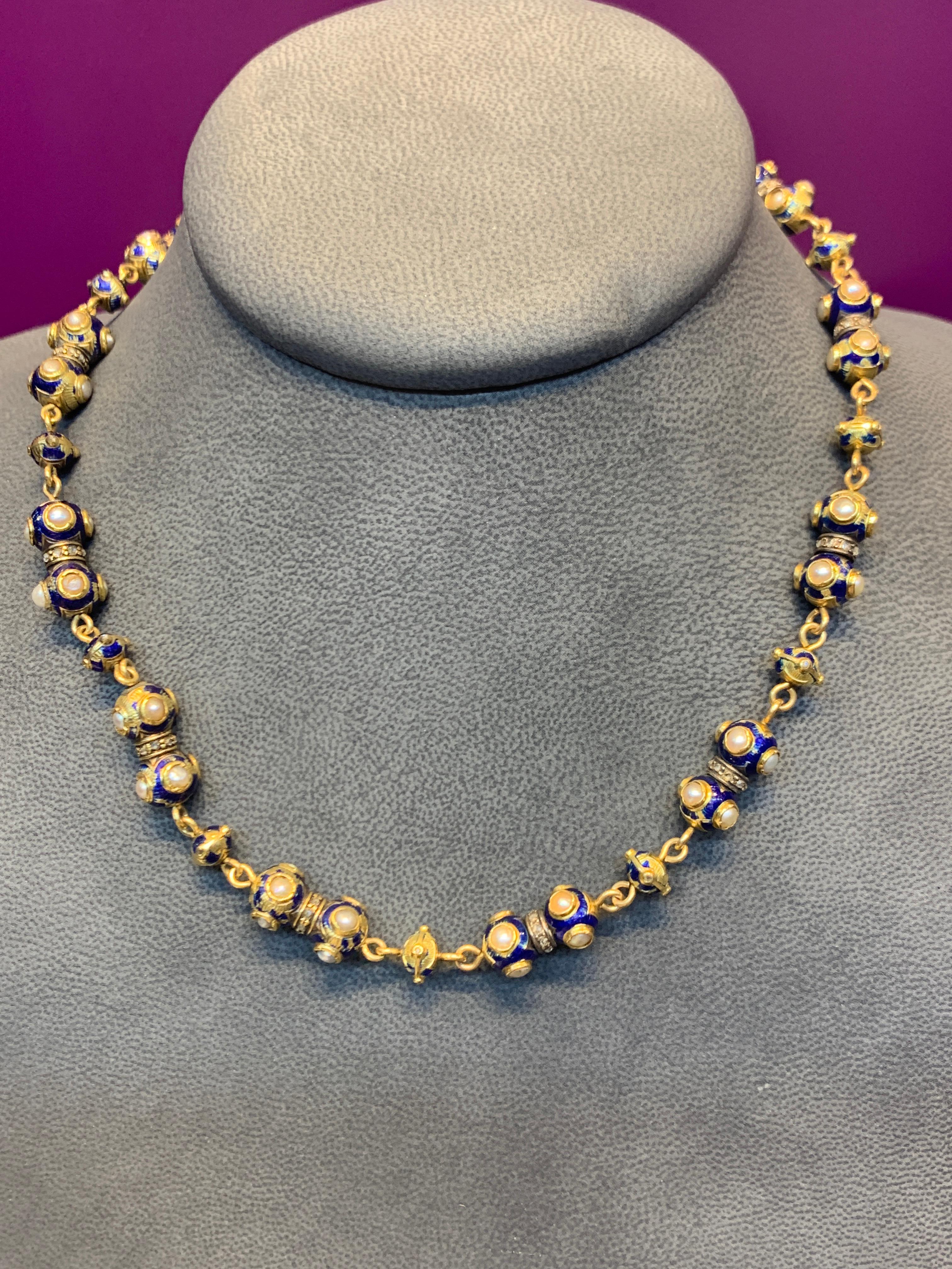 Gold-Halskette mit Perlen und Diamanten im Zustand „Relativ gut“ im Angebot in New York, NY