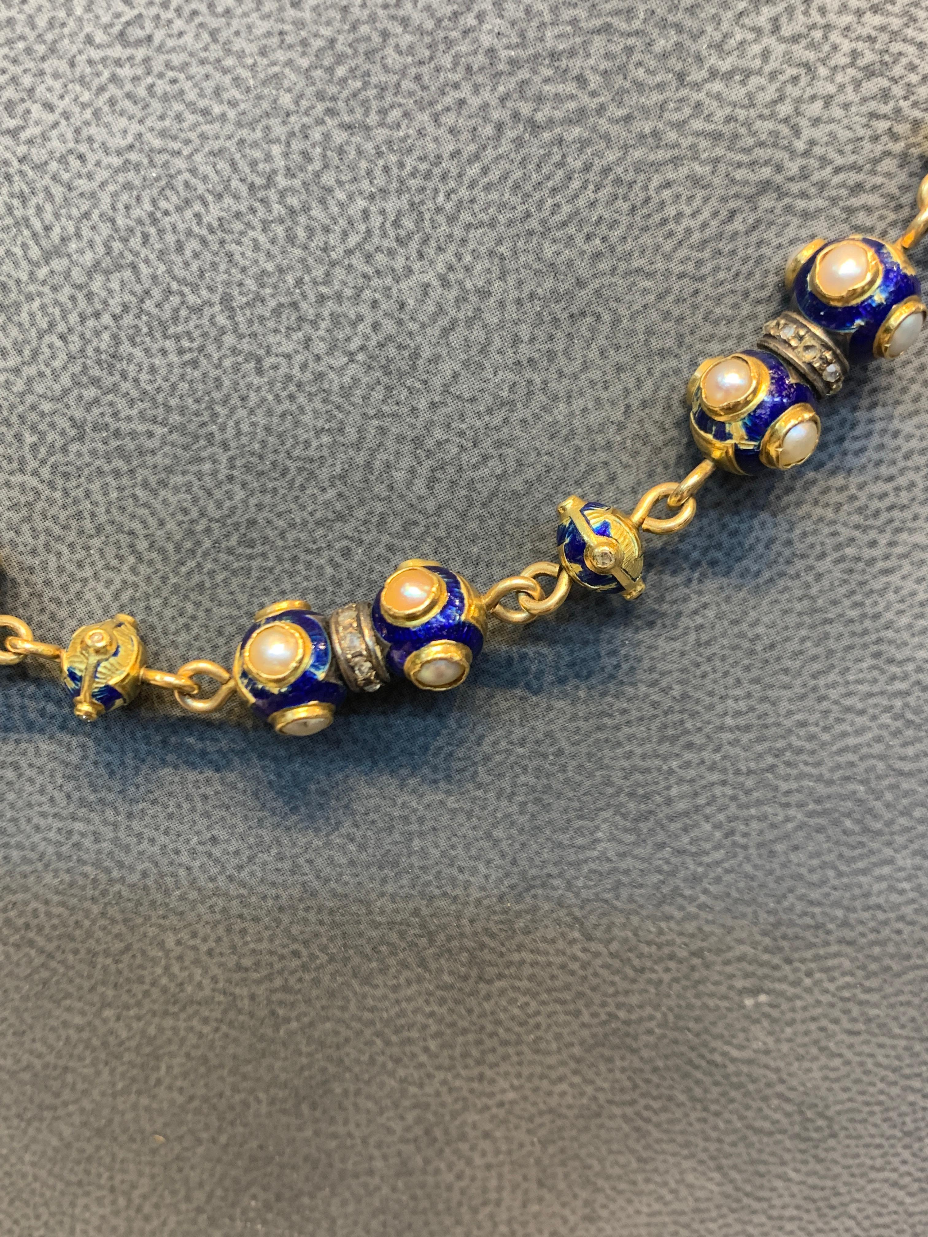 Gold-Halskette mit Perlen und Diamanten für Damen oder Herren im Angebot