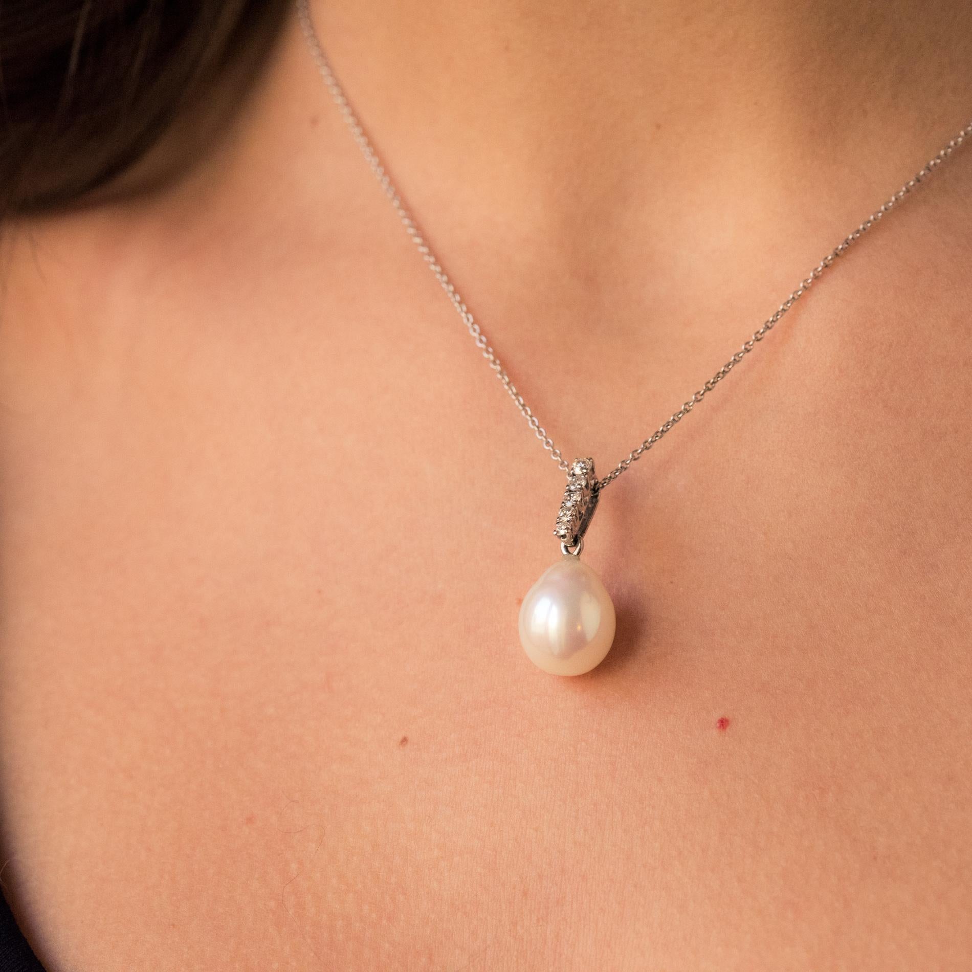 Colgante Moderno Perla Diamante Oro Blanco 18 Kilates en Nuevo estado para la venta en Poitiers, FR