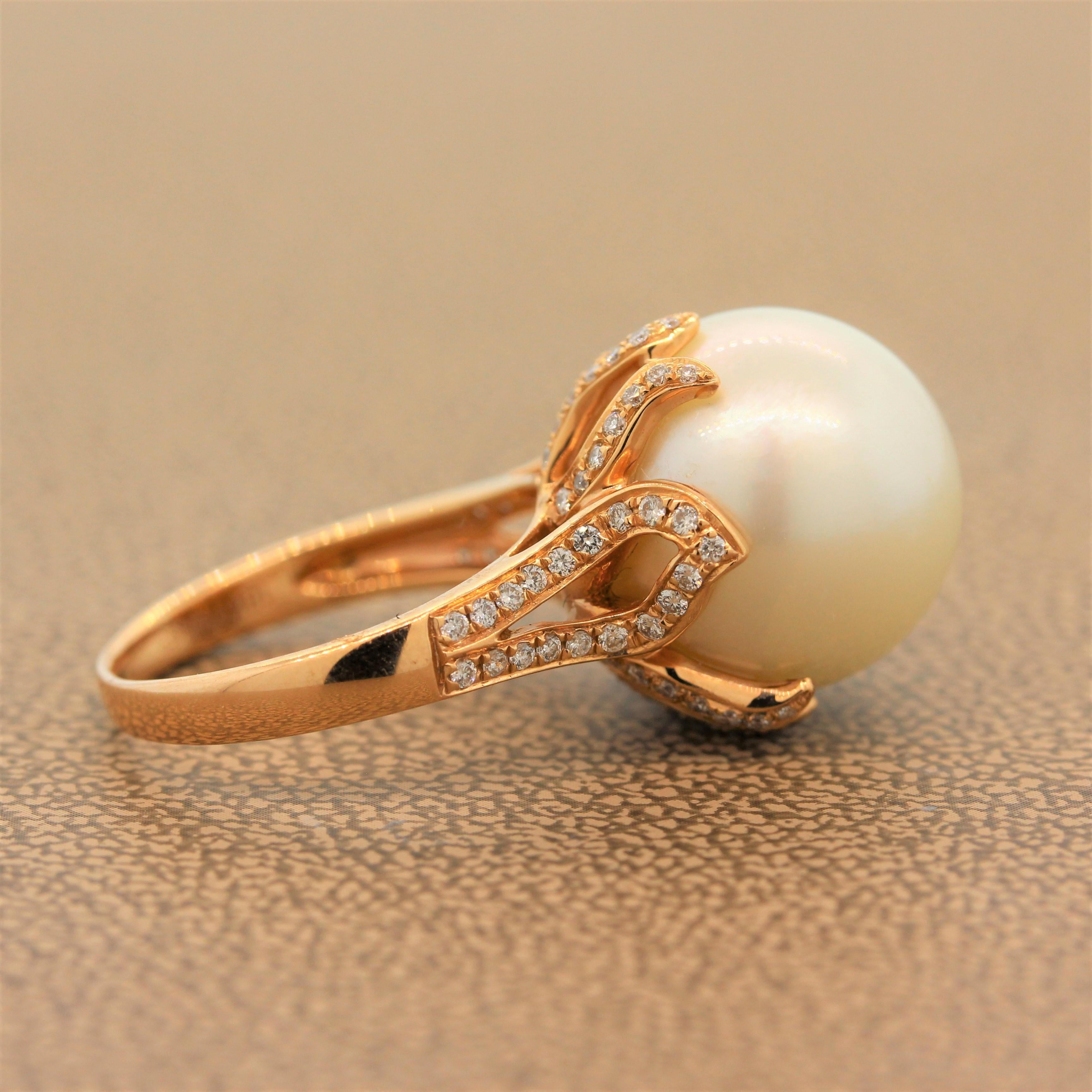 Women's Pearl Diamond Gold Ring For Sale