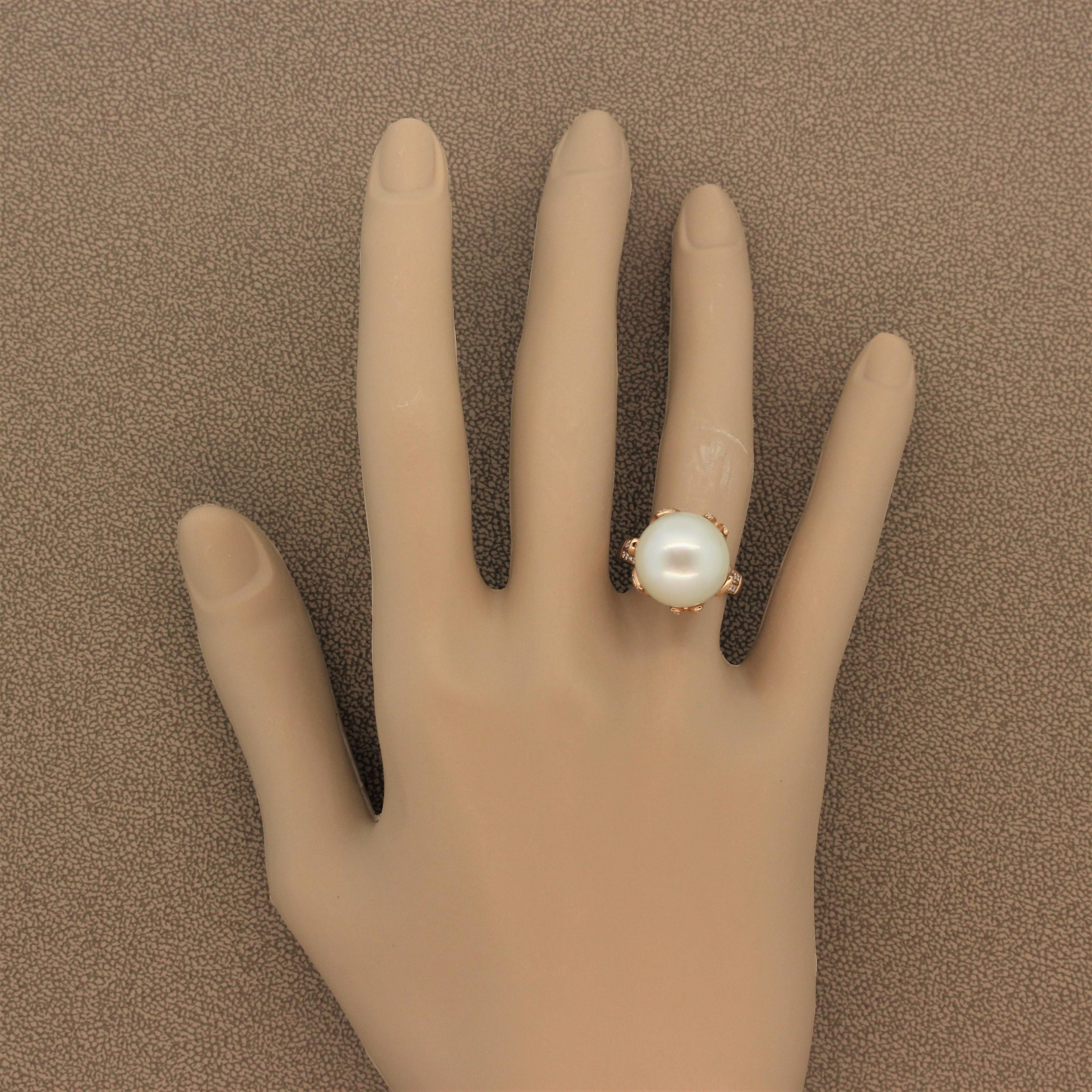 Pearl Diamond Gold Ring For Sale 2