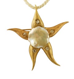 Pearl Diamond Gold Starfish Brooch