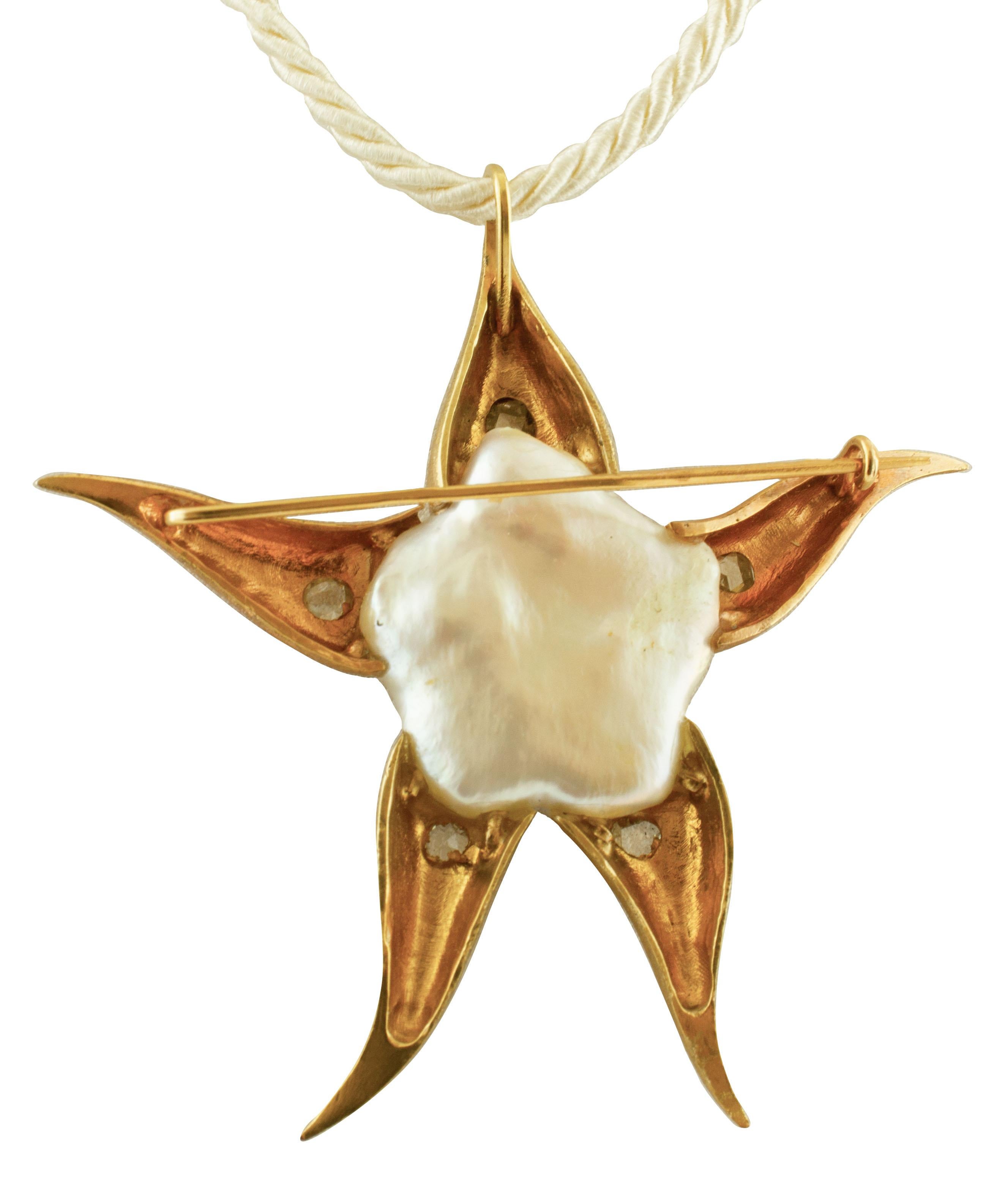 Bead Pearl Diamond Gold Starfish Brooch