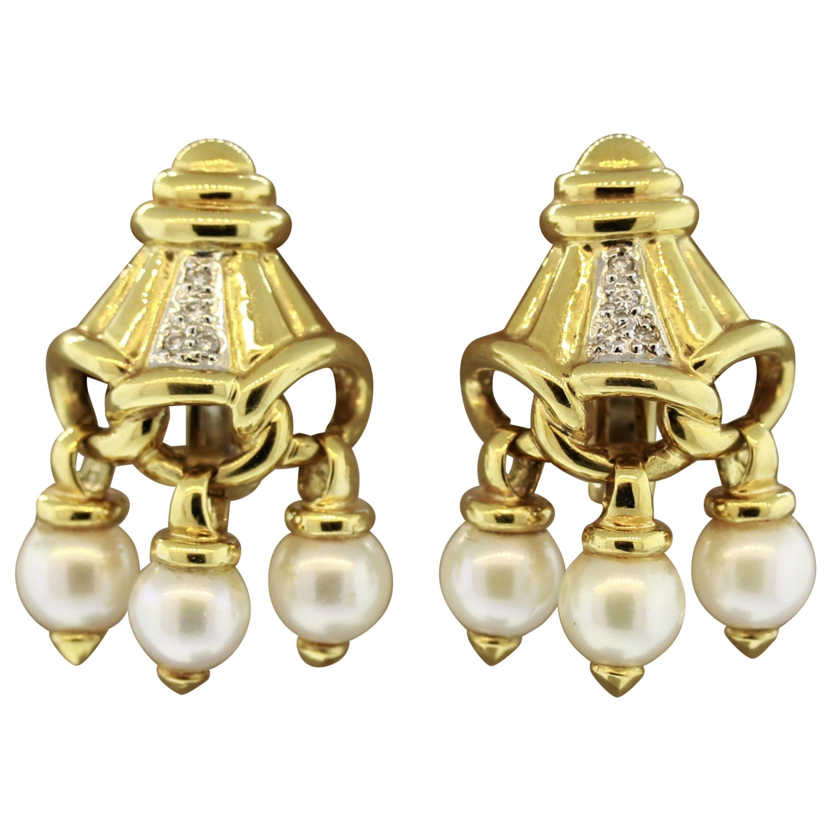 Pearl Diamond Gold Tassel Earrings For Sale