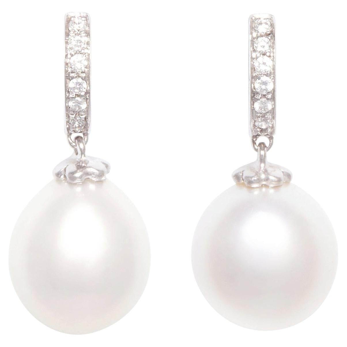 Pearl Diamond Hoop Drop Earrings Design by Ella Gafter
