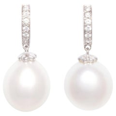 Pearl Diamond Hoop Drop Earrings Design by Ella Gafter