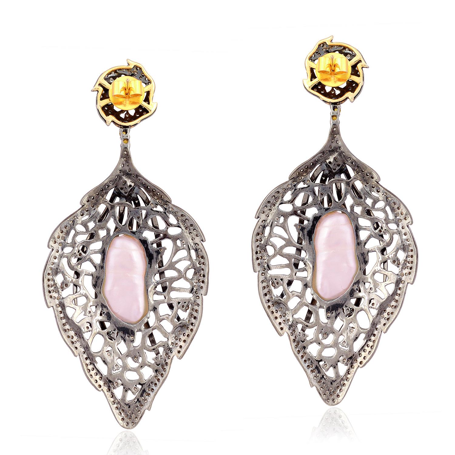 Modern Pearl Diamond Lace Earrings For Sale