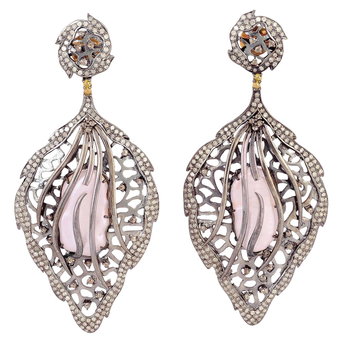 Pearl Diamond Lace Earrings For Sale