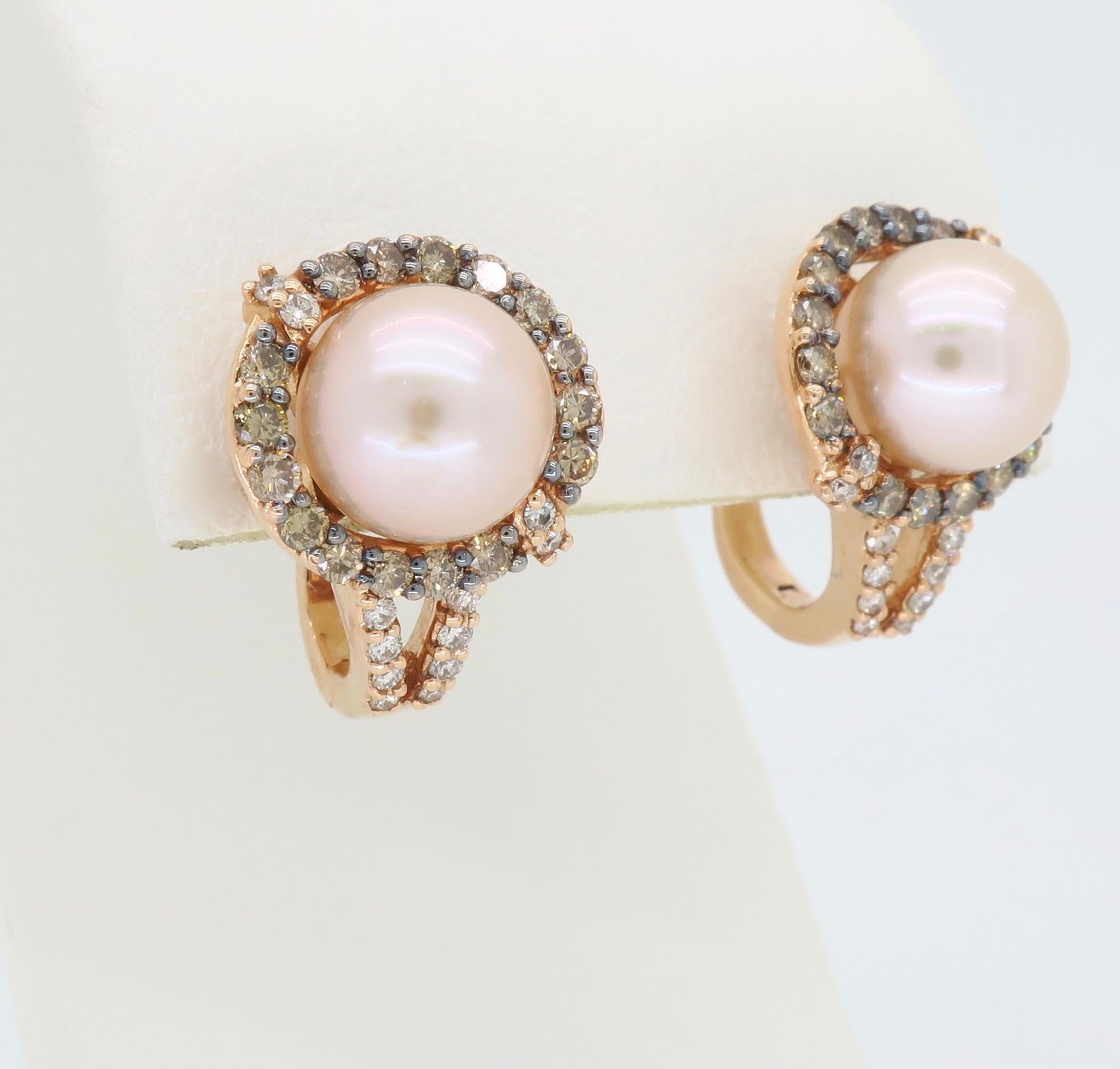 Women's or Men's Pearl and Diamond Lever-Back Earrings